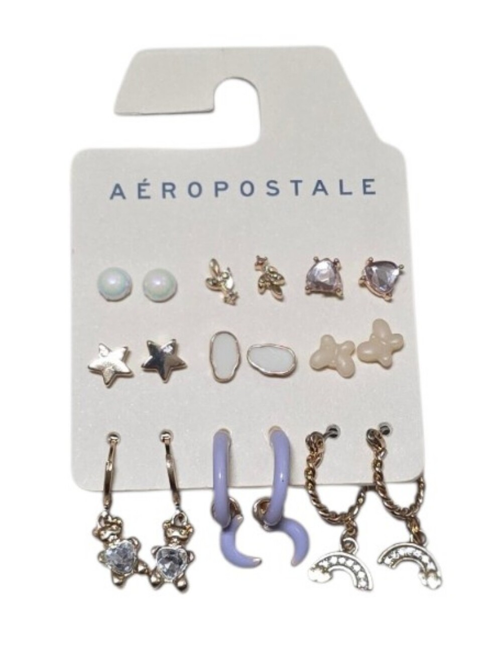 NWT Aeropostale Whimsical Gold Tone Set Of 9 Earrings